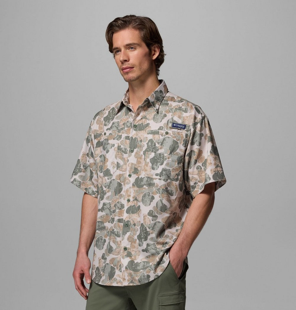 Men's Vented Short-Sleeve Fishing Shirt - Green Gingham