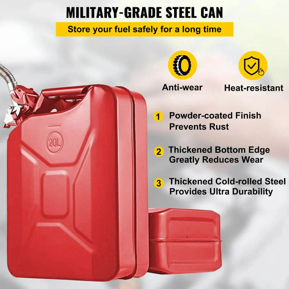 VEVOR Steel Jerry Fuel Can 5.3 Gallon/20 L, 2 Count, Red - 2X20LRED