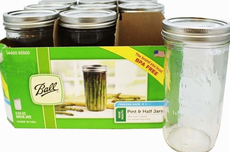 Ball Wide Mouth Glass Mason Canning Jars With Lids, 24 Oz, 9 Pack