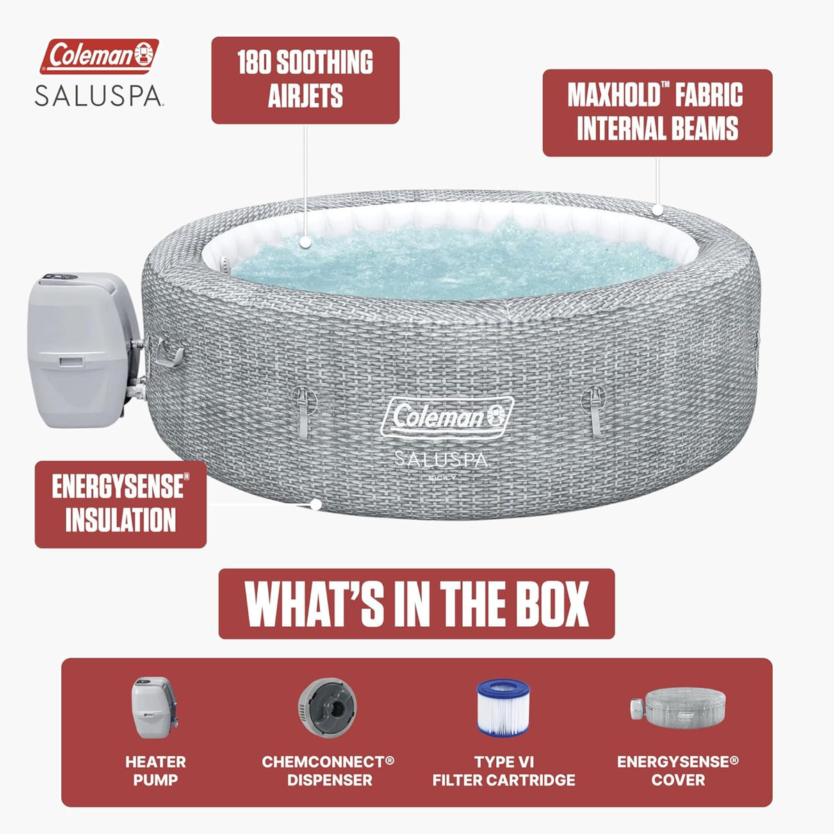 Coleman Sicily Energy-Efficient AirJet Inflatable Hot Tub, 5-7 Person - Sicily