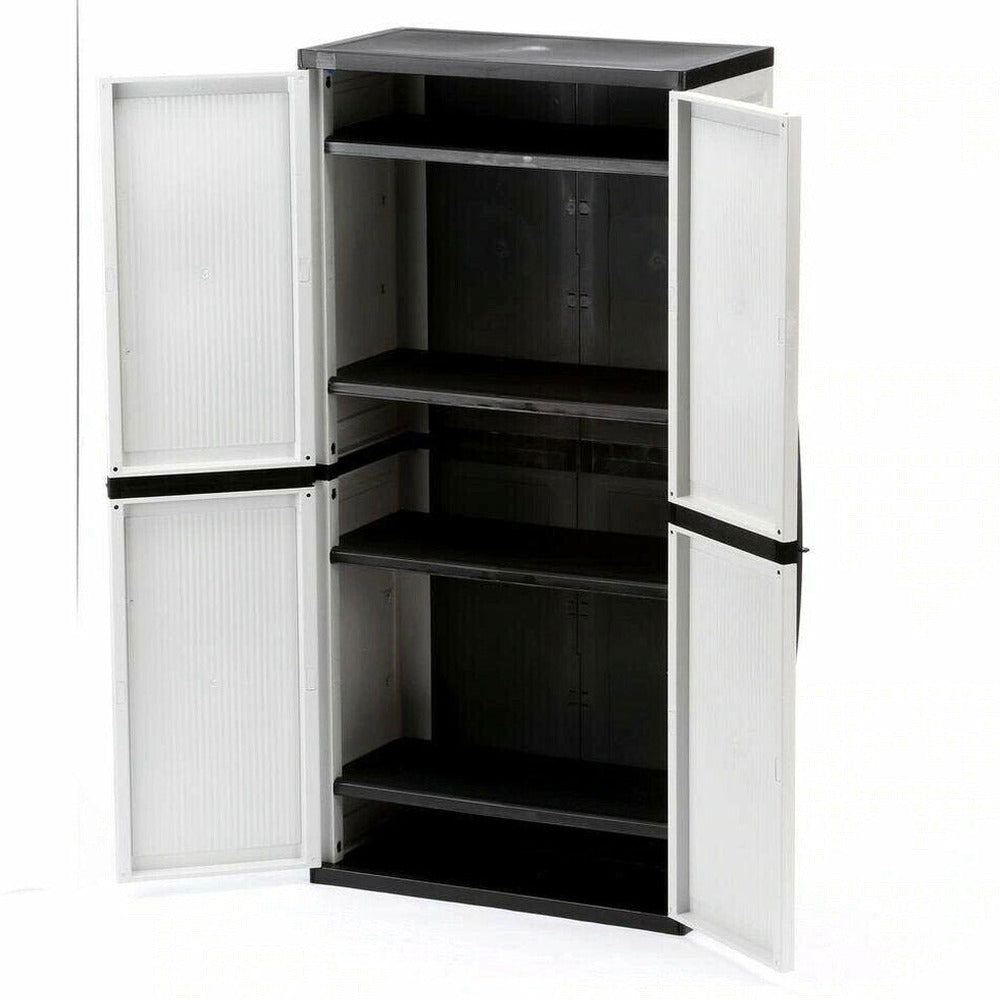 HDX Gray Plastic Freestanding Garage Cabinet With Adjustable Shelves And Lockable Doors, 35in W X 71in H X 18in D
