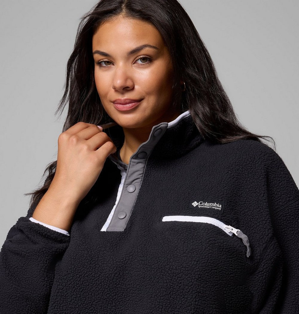 Women's Plus Cropped Sherpa Half-Snap Pullover - Tan