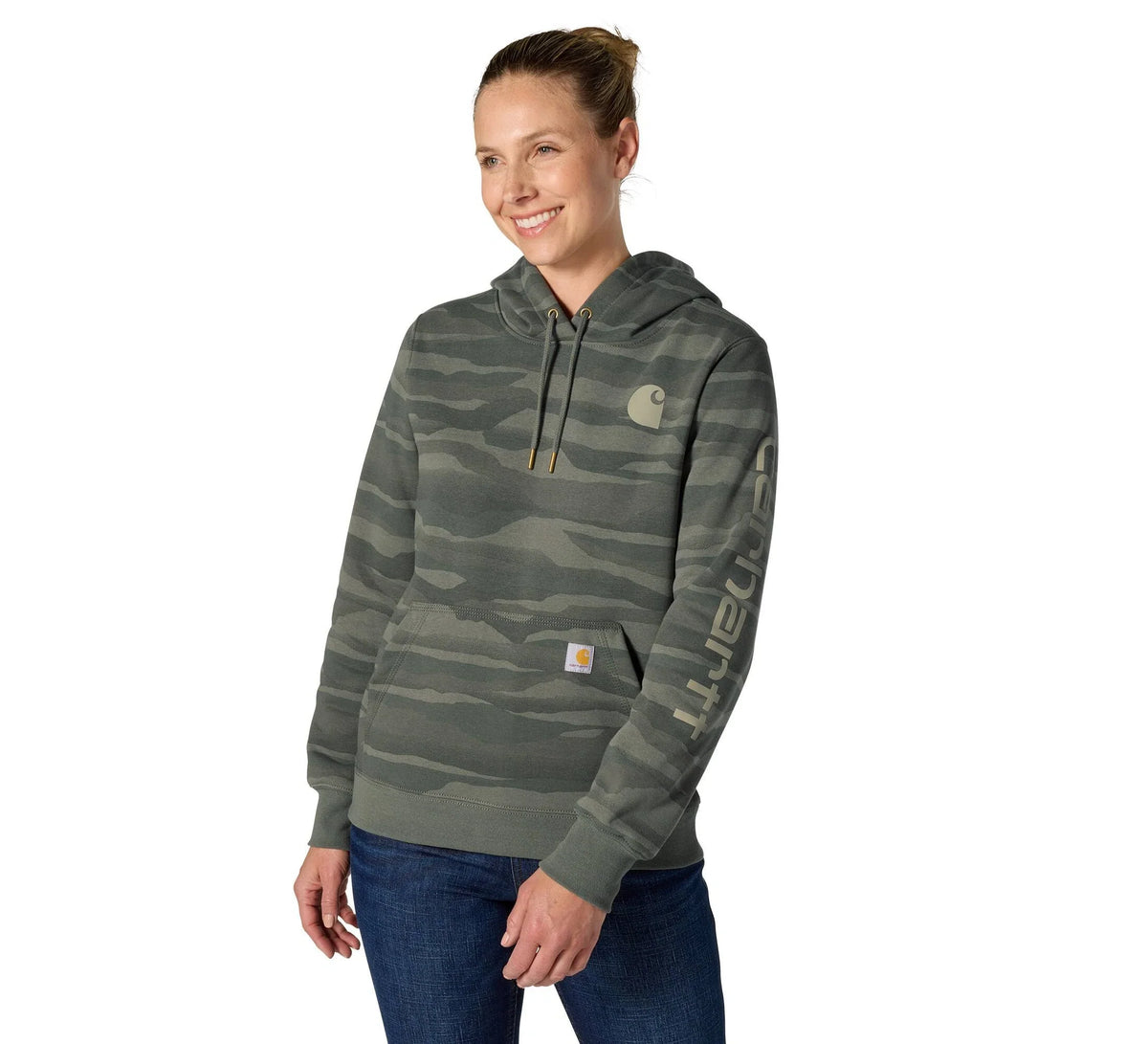 Women's Landscape Print Pullover Hoodie - Olive
