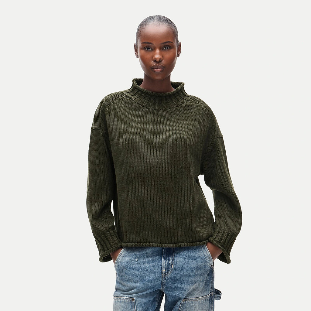 Women's Rolled-Neck Cotton Sweater - Lavender