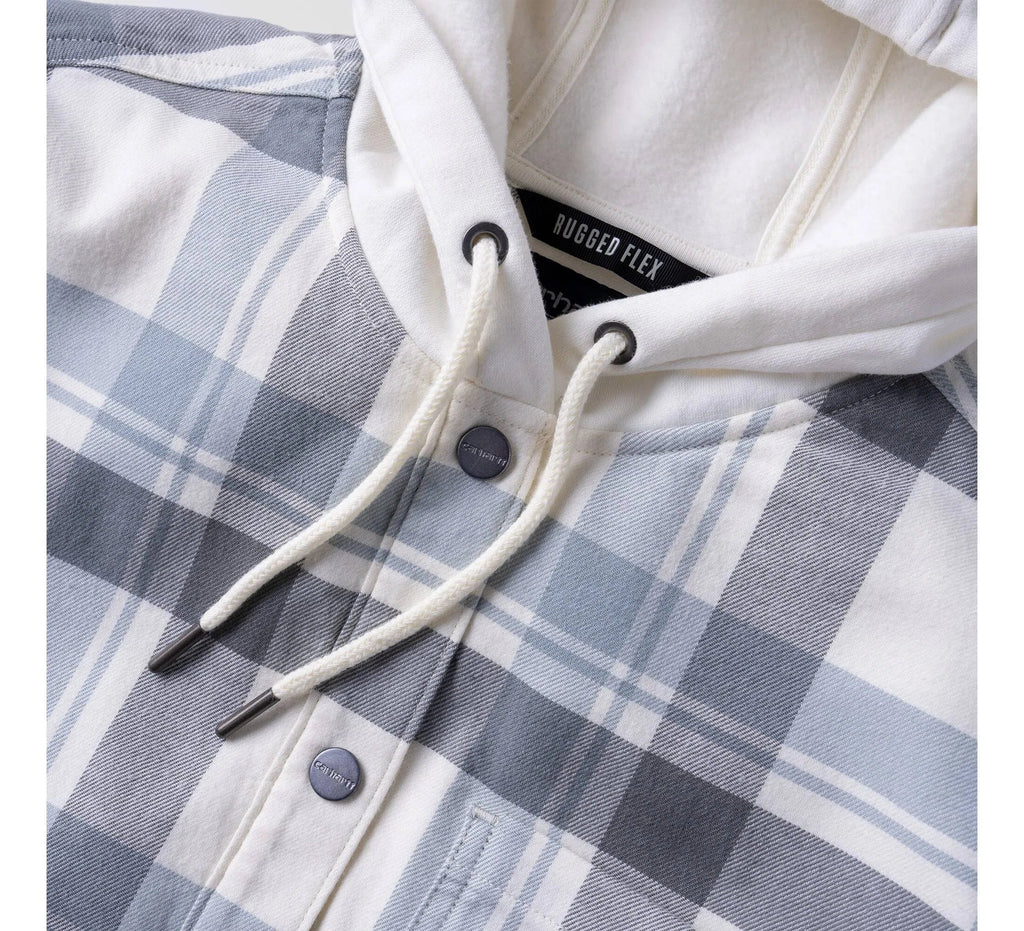 Women's Hooded Plaid Shirt Jacket - Blue