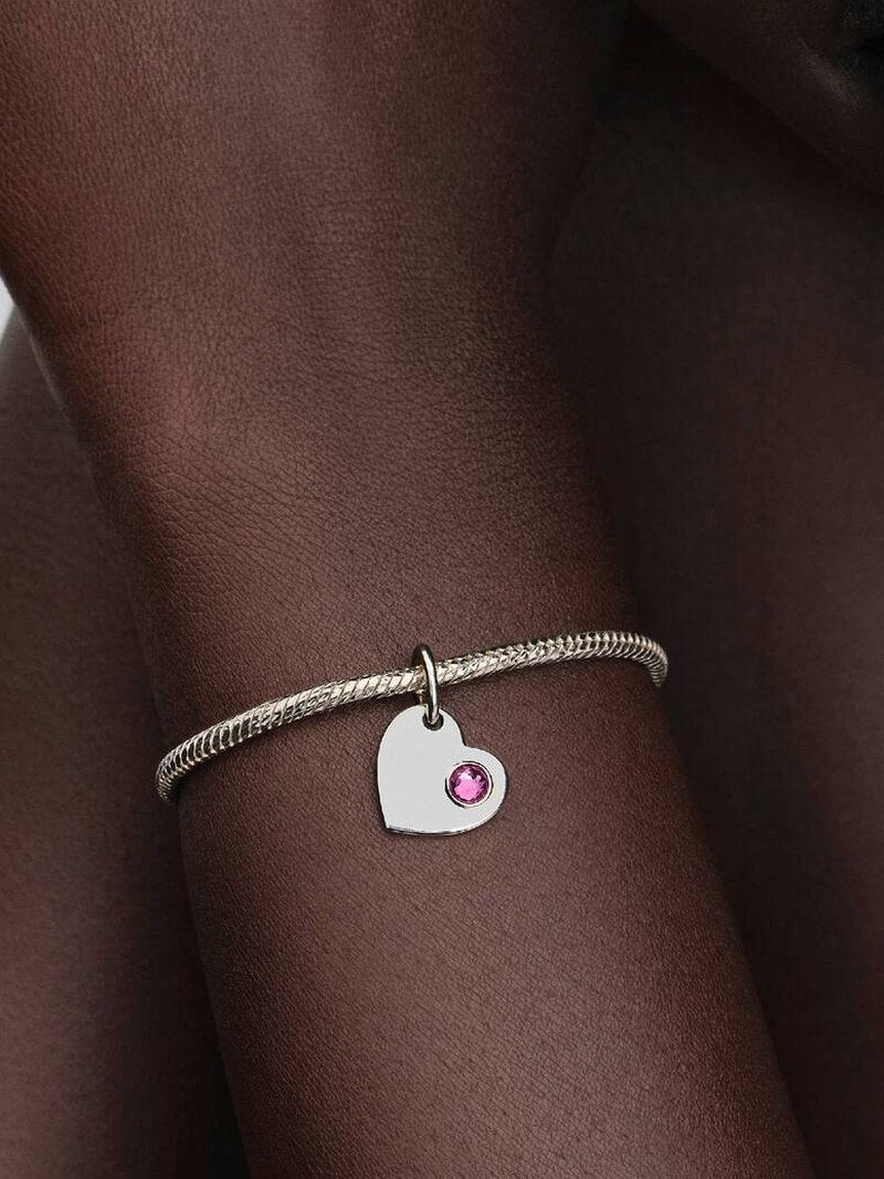 Pink Stone Engravable Heart Dangle Charm