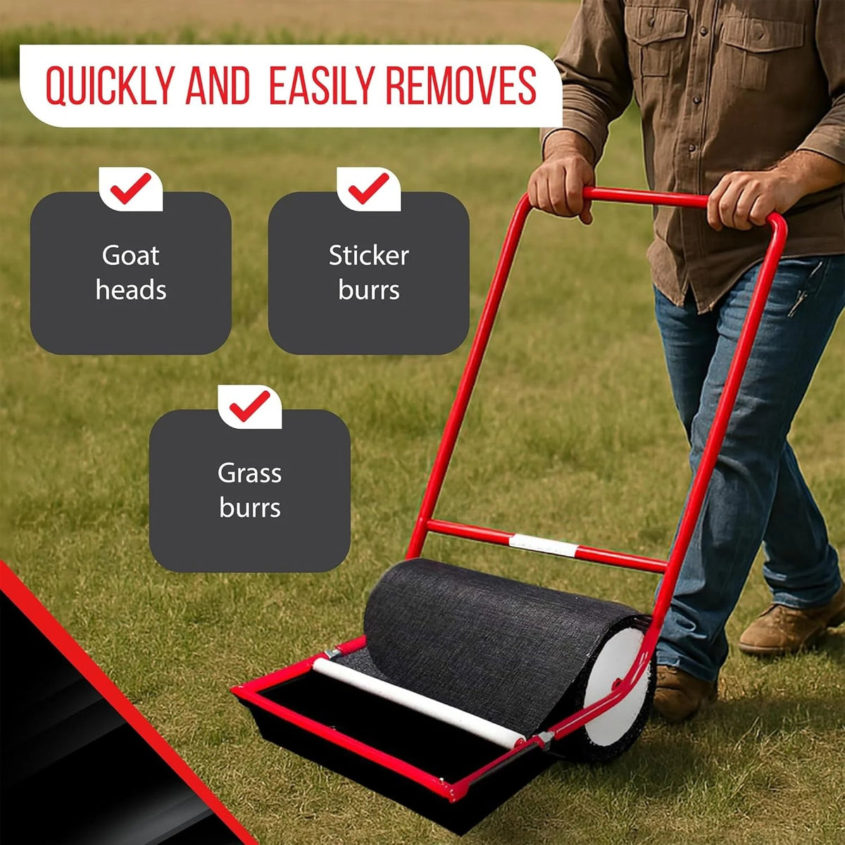 Sticker Burr Remover X-Large 18-inch Push Roller Yard Tool - Push 2.0 Extra Wide