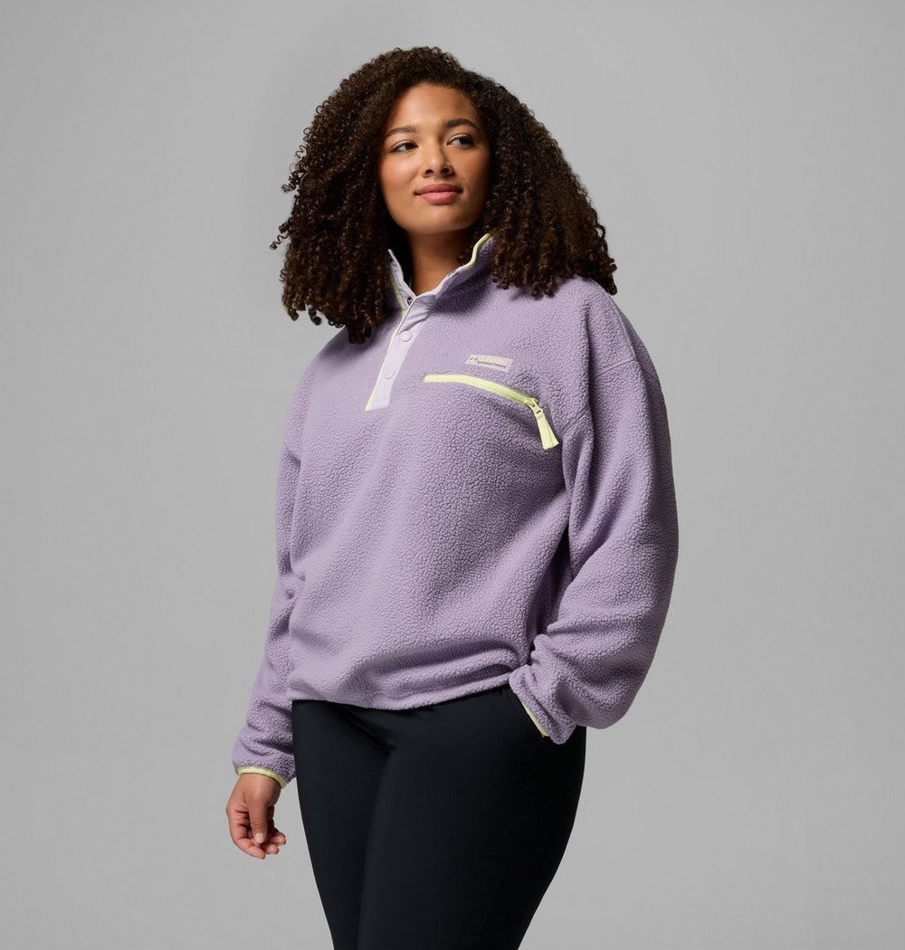 Women's Plus Cropped Sherpa Half-Snap Pullover - Tan