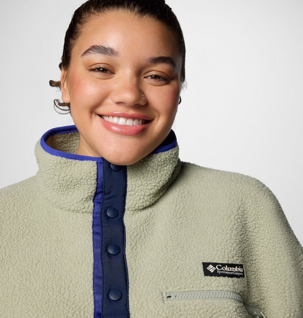 Women's Plus Cropped Sherpa Half-Snap Pullover - Tan