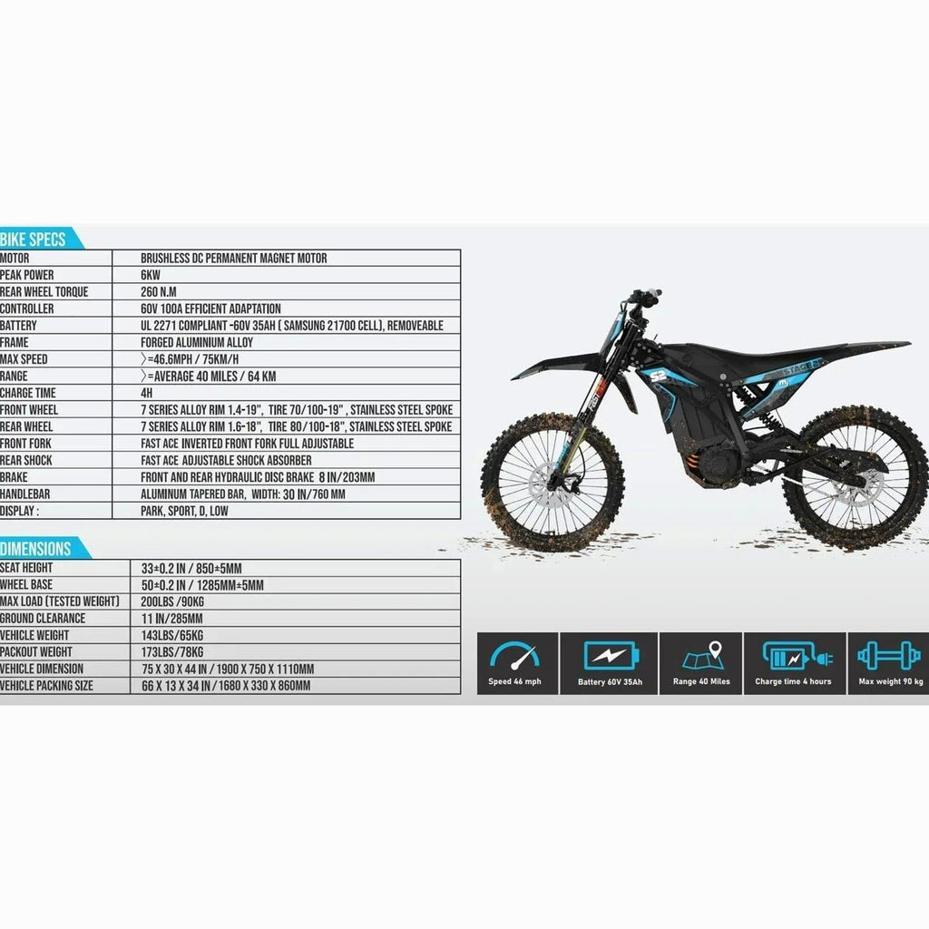Off-Road Electric Dirt Bike - 6000W 60V
