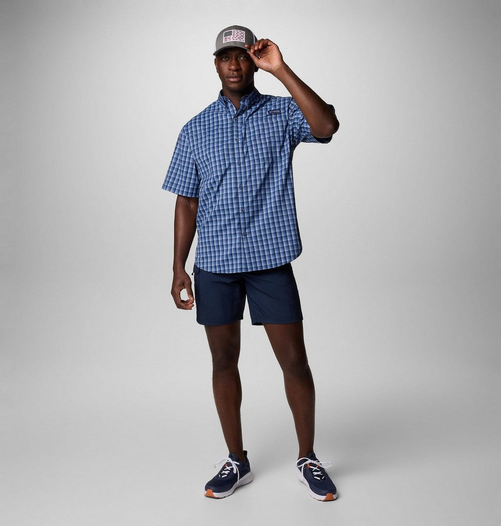 Men's Vented Short-Sleeve Fishing Shirt - Green Gingham