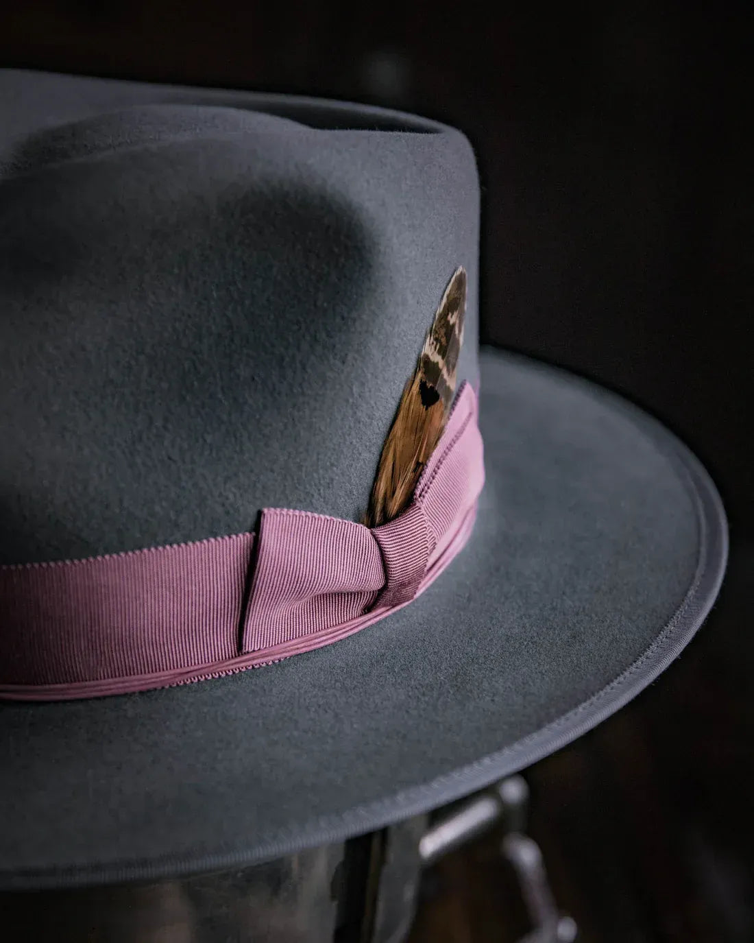 Bespoke Handmade Fedora - Special Hat Band-Grey-Pink