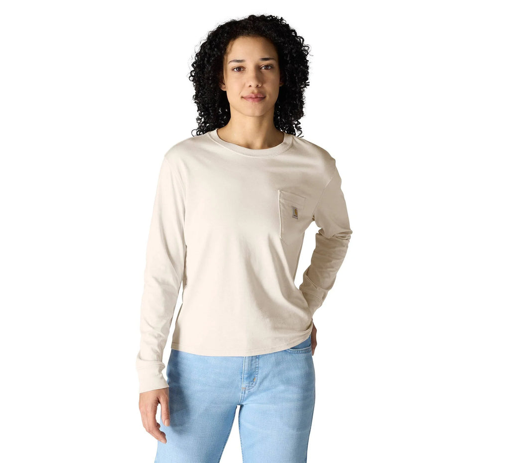 Women's Loose Long-Sleeve Pocket T-Shirt - Oat