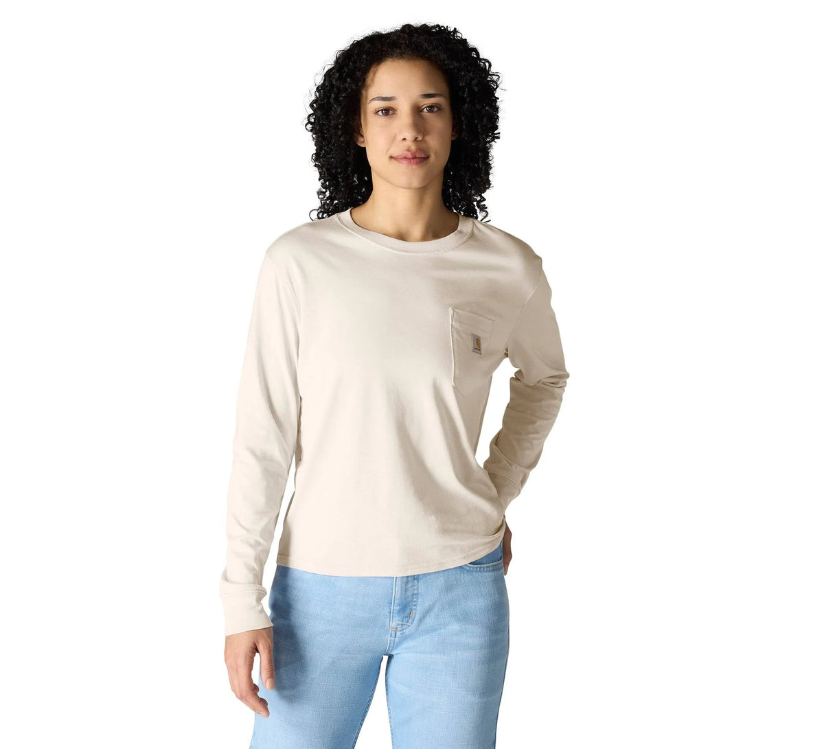 Women's Loose Long-Sleeve Pocket T-Shirt - Oat