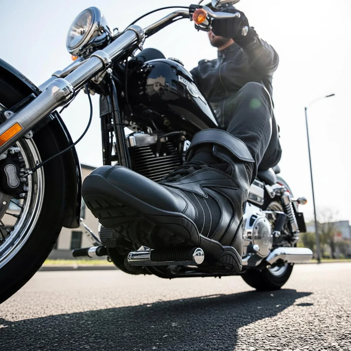 Men's Reinforced Motorcycle Boots - Black