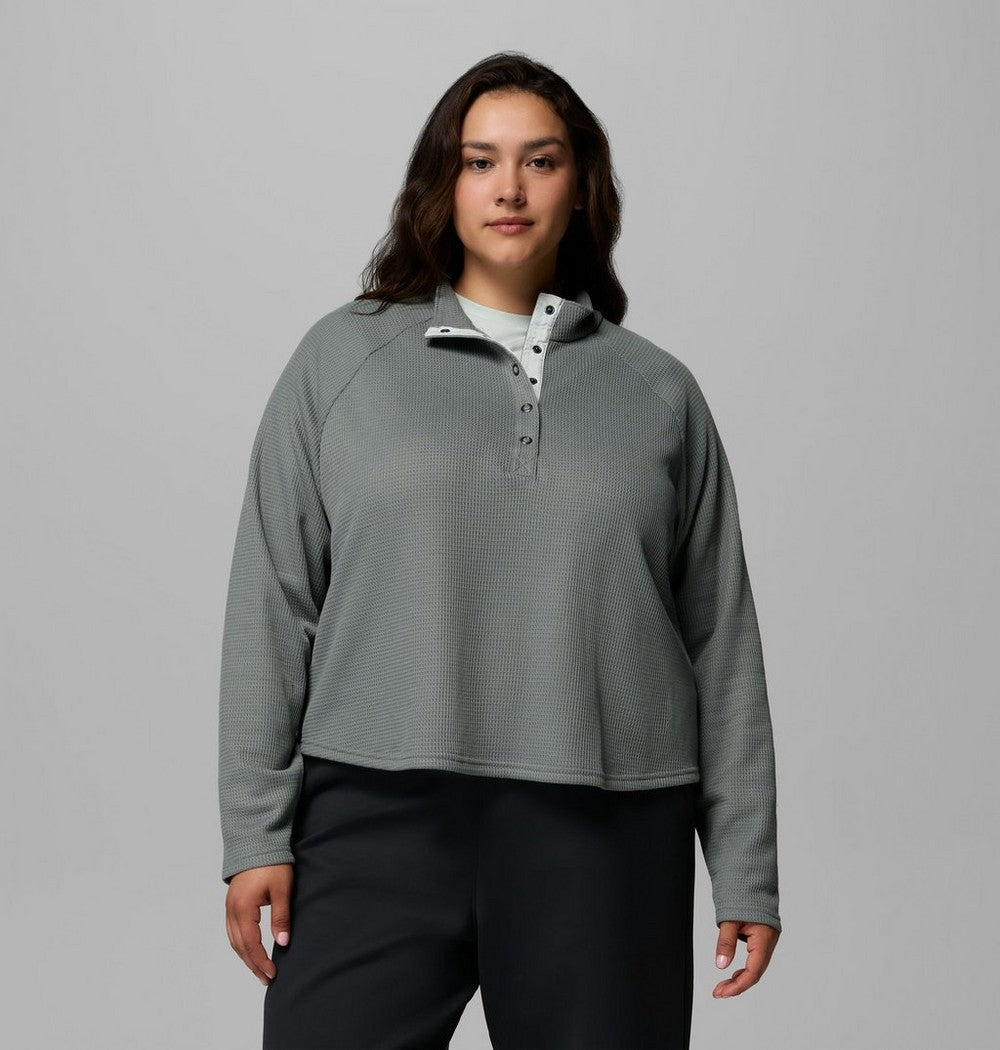Women's Plus Waffle-Knit Half-Snap Shirt - Gray