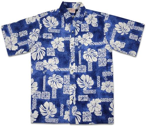 Hibiscus Pareo Reverse (Blue) Hawaiian Shirts