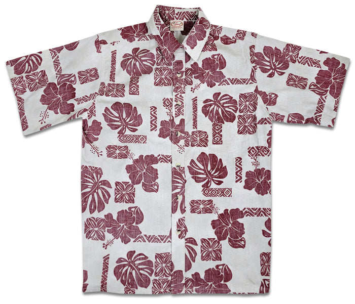 Hibiscus Pareo Reverse (Khaki) Hawaiian Shirts
