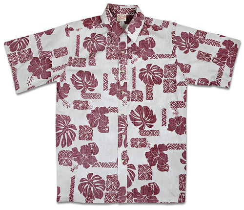 Hibiscus Pareo Reverse (Khaki) Hawaiian Shirts