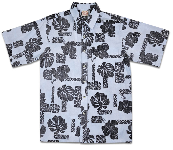 Hibiscus Pareo Reverse (Silver) Hawaiian Shirts