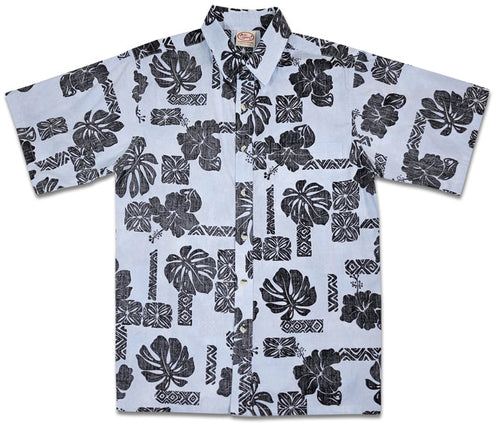 Hibiscus Pareo Reverse (Silver) Hawaiian Shirts
