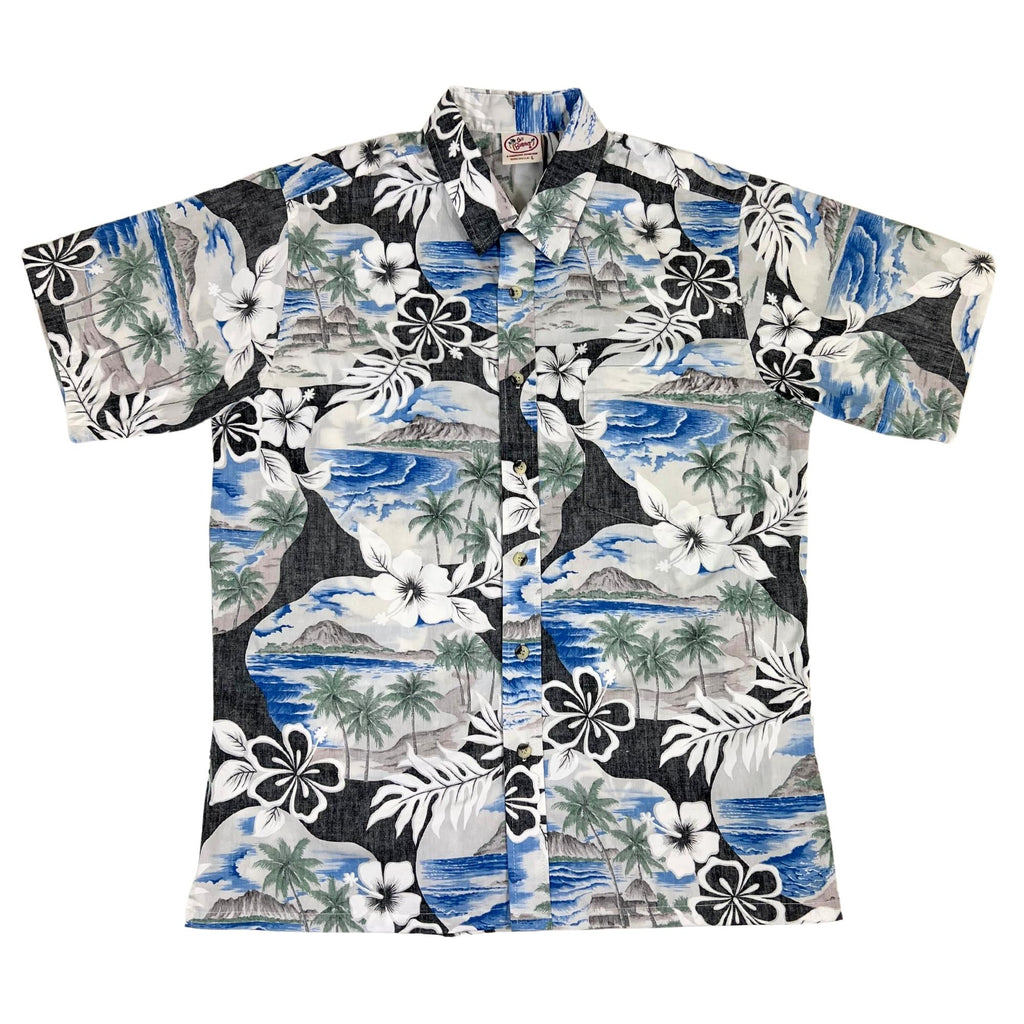 Island Pareo Reverse (Black) Hawaiian Shirts