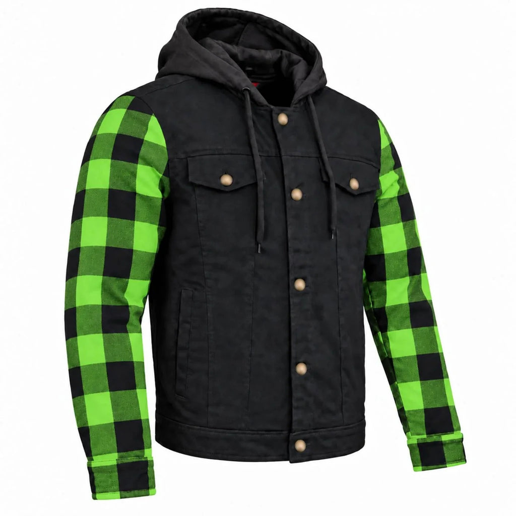 Men's Armored Denim Hooded Jacket - Black/Green