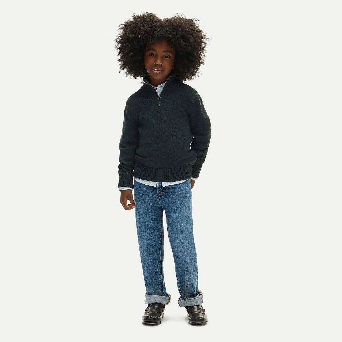 Kids' Cotton Quarter-Zip Pullover - Black