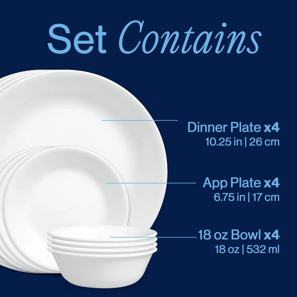 12-Piece White Dinnerware Set - Service For 4