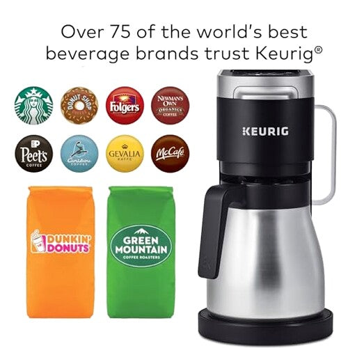 Keurig Single Serve & Carafe Coffee Maker, 60 oz Water Reservoir, 12-Cup Thermal Carafe - K-Duo Plus