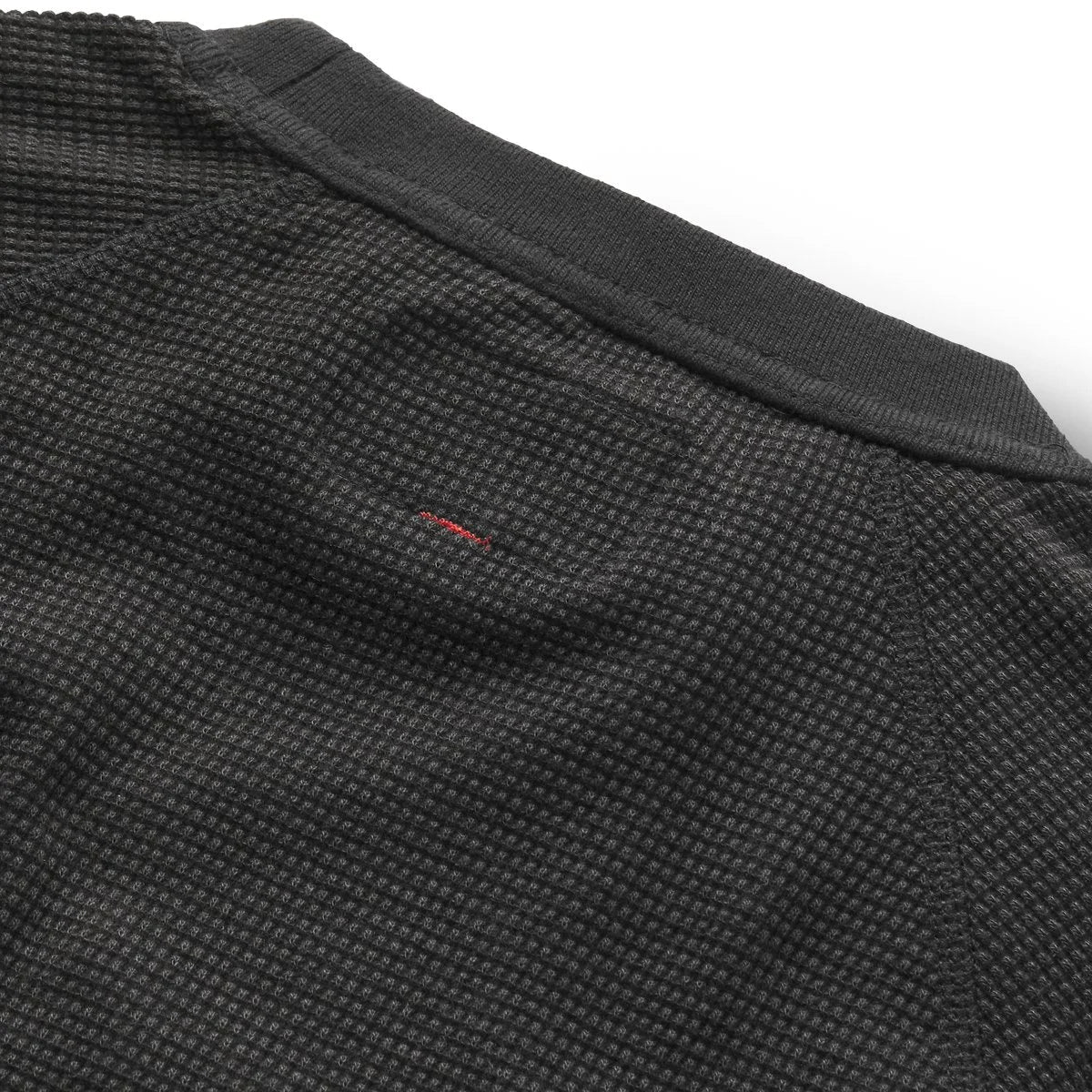 Waffle Knit Long Sleeve Thermal Shirt - Black