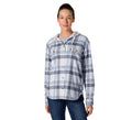 Women's Hooded Plaid Shirt Jacket - Blue