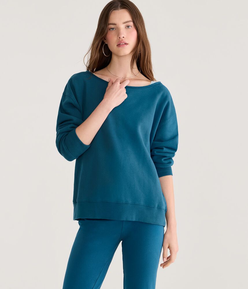 Women's Oversized Off-Shoulder Sweatshirt - Teal