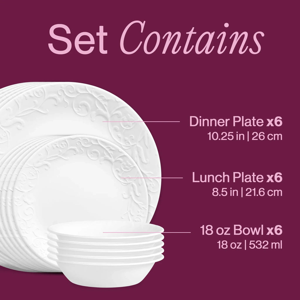 18-Piece Embossed White Dinnerware Set