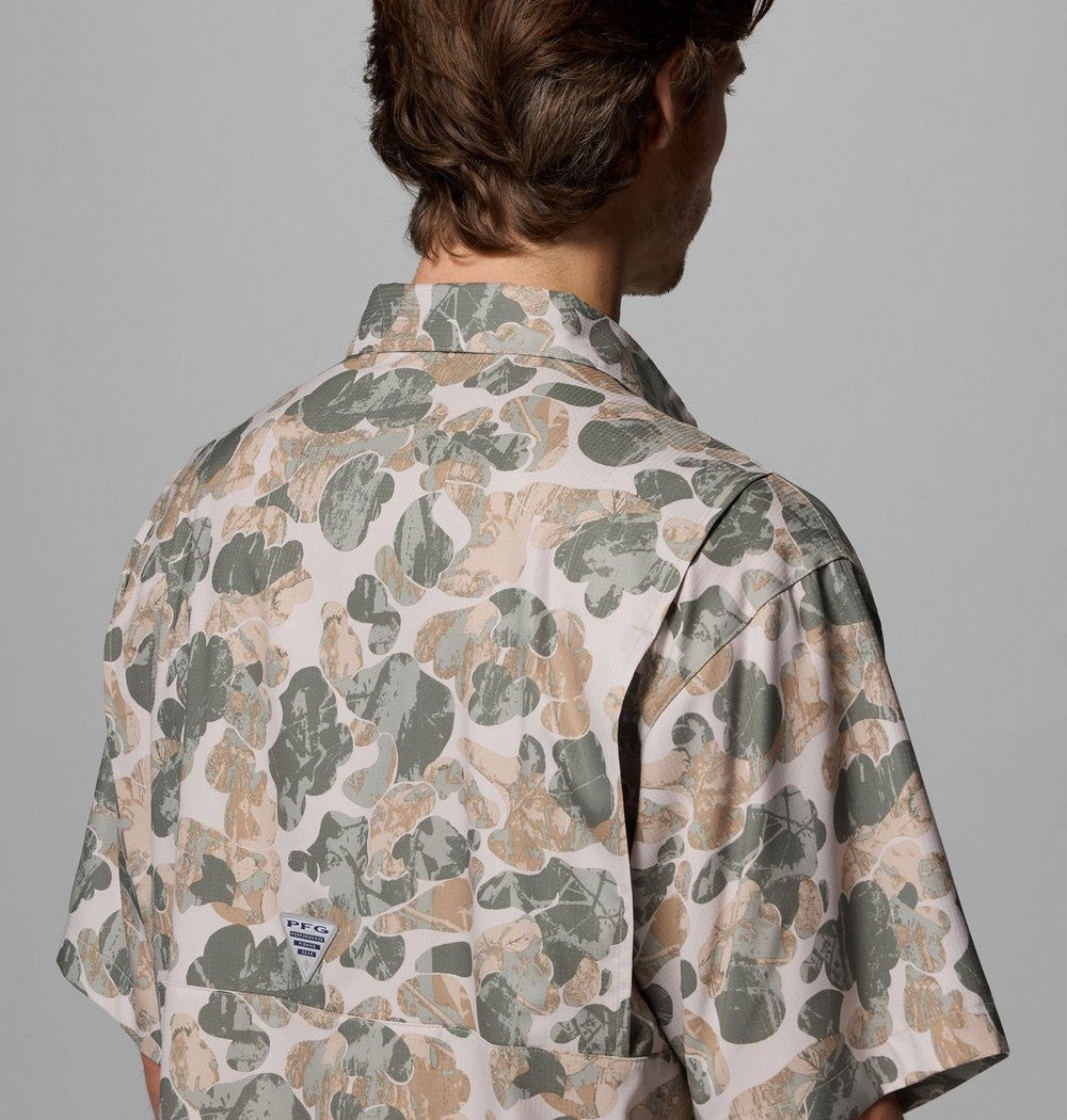 Men's Vented Short-Sleeve Fishing Shirt - Green Gingham