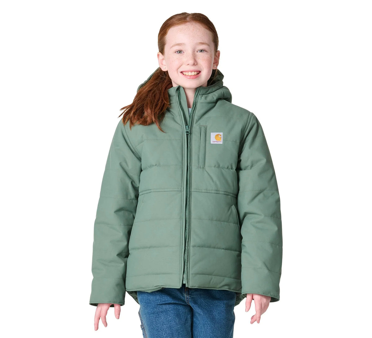 Girls' Insulated Canvas Hooded Jacket - Green