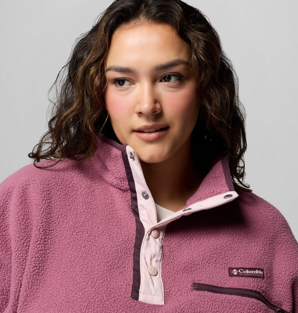 Women's Plus Cropped Sherpa Half-Snap Pullover - Tan