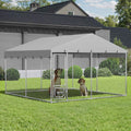 Dextrus Outdoor Dog Kennel Enclosure With Roof And Rotating Feeder Bowls, 10'x10', Silver