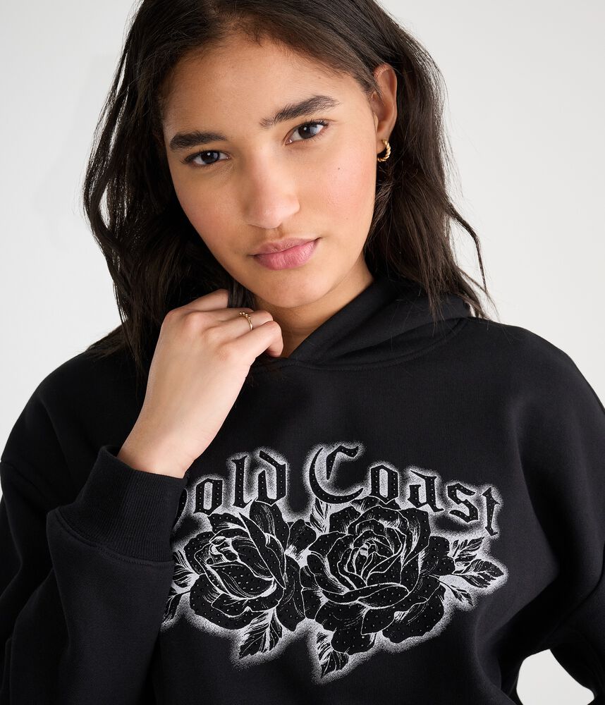 Oversized Rose Graphic Pullover Fleece Hoodie