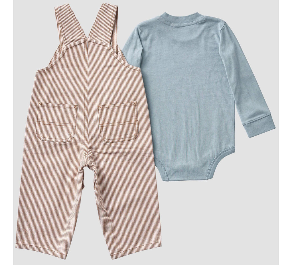 Baby 2-Piece Bodysuit & Striped Overall Set - Brown