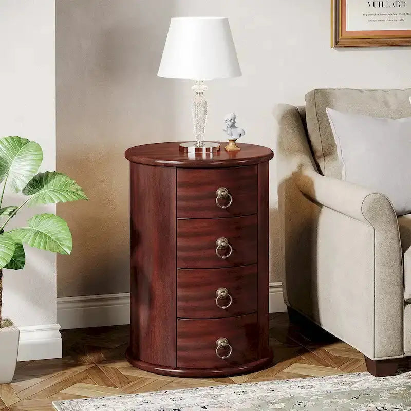 Round End Table With 4 Storage Drawers - 17.71 L x 17.71 W x 25.59 H