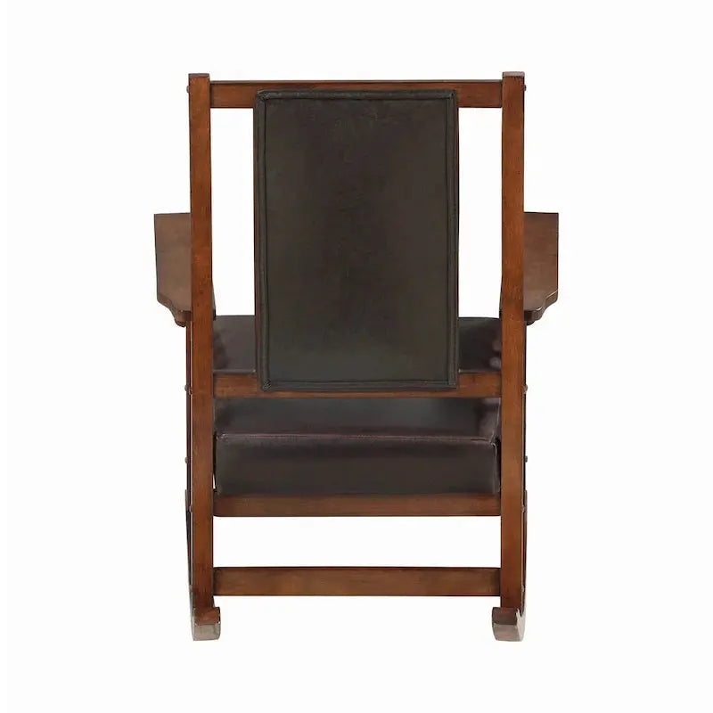 Mission-Style Leather Rocking Chair - Tobacco And Dark Brown Upholstered Seat And Backrest