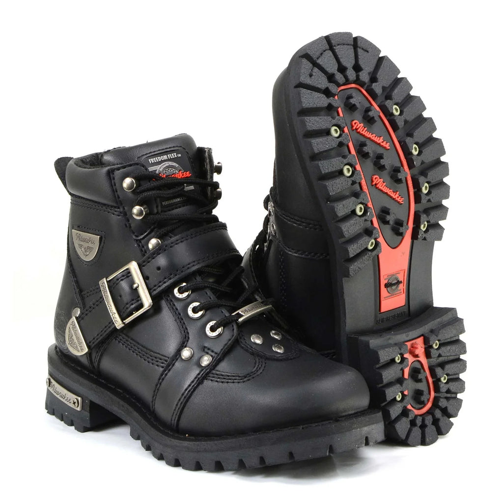 Women's Lace-Up Motorcycle Boots - Black
