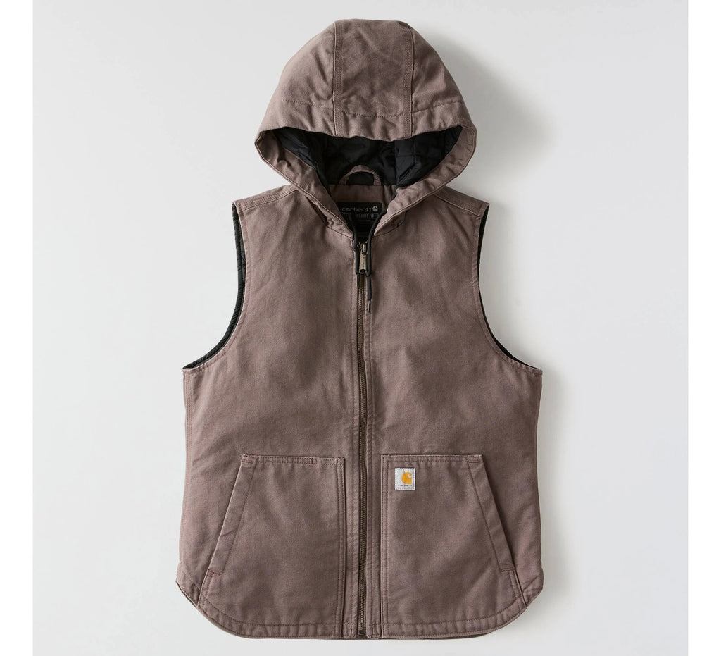 Women's Insulated Hooded Cotton Canvas Vest - Taupe