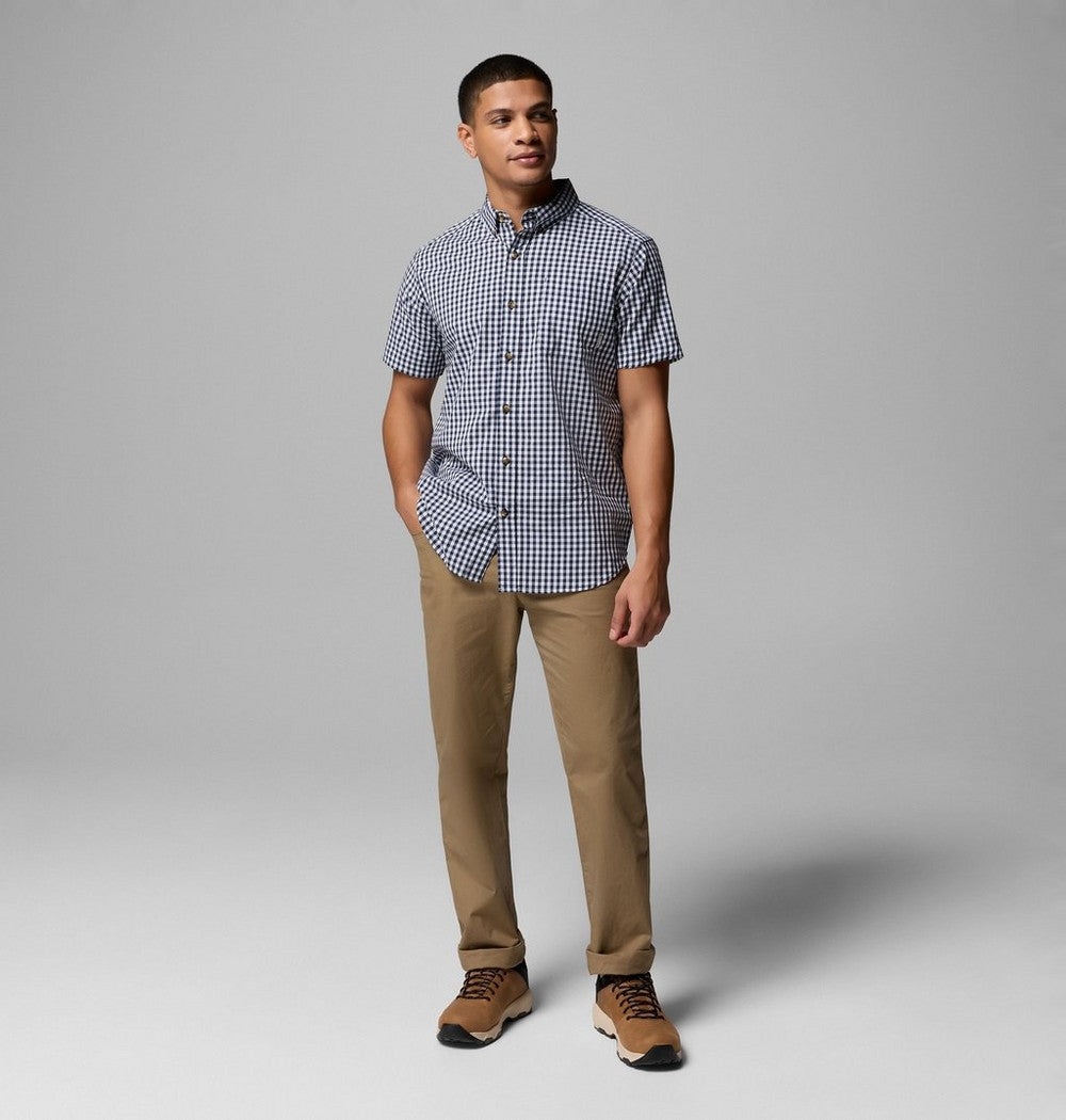 Men's Stretch Short Sleeve Plaid Shirt - Navy