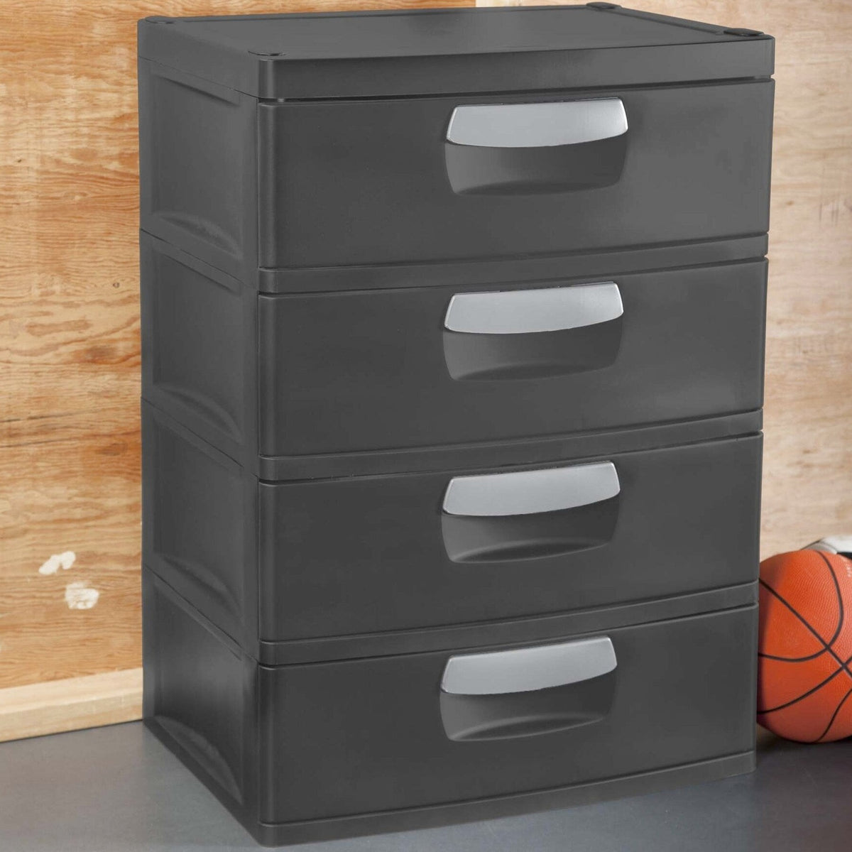 Sterilite Heavy-Duty 4 Drawer Plastic Storage Unit, Flat Gray
