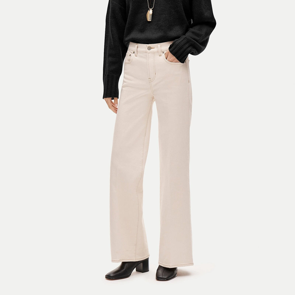 Women's Wide-Leg Denim Trouser Jeans - Ecru