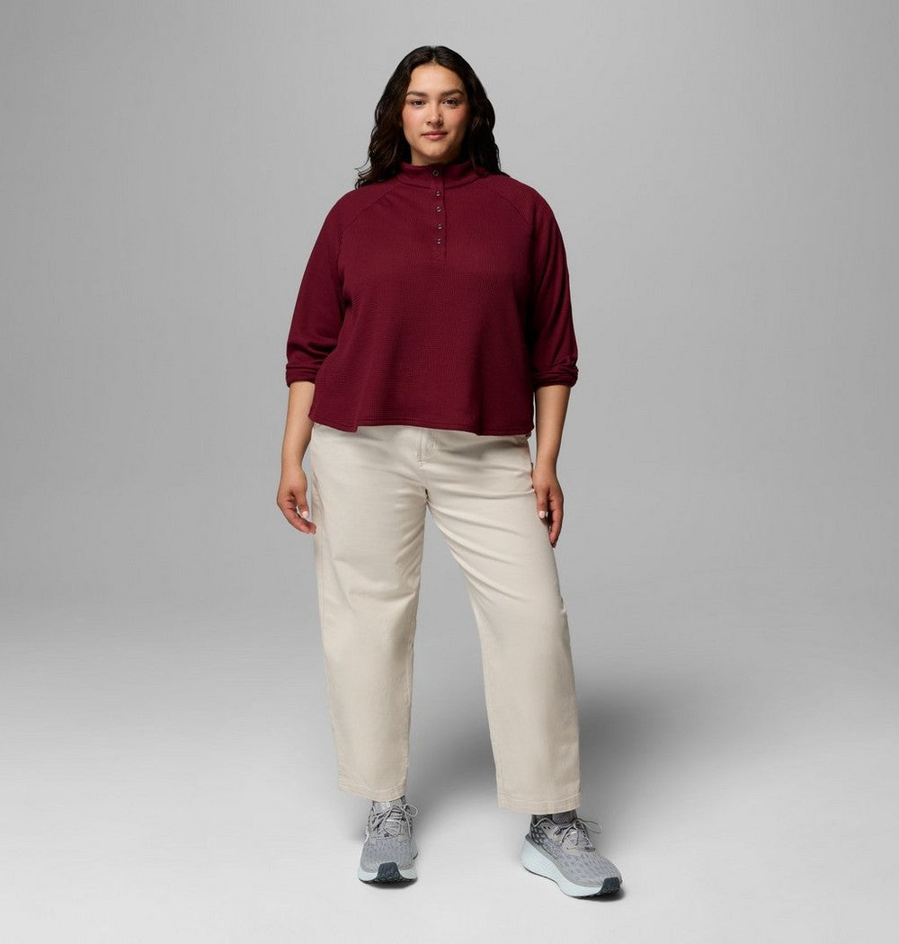 Women's Plus Waffle-Knit Half-Snap Shirt - Gray