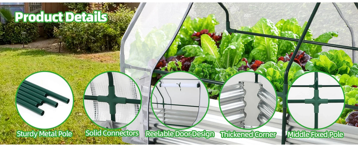 Galvanized Raised Garden Bed With Mesh Greenhouse Cover, 6 x 3 x 3 FT - 2 Roll-Up Doors