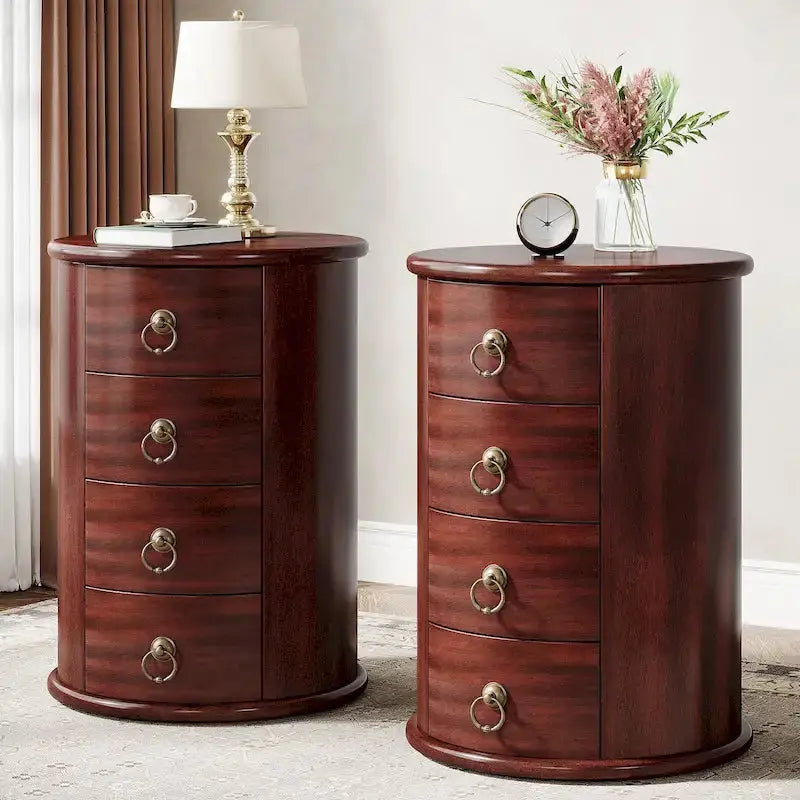 Round End Table With 4 Storage Drawers - 17.71 L x 17.71 W x 25.59 H